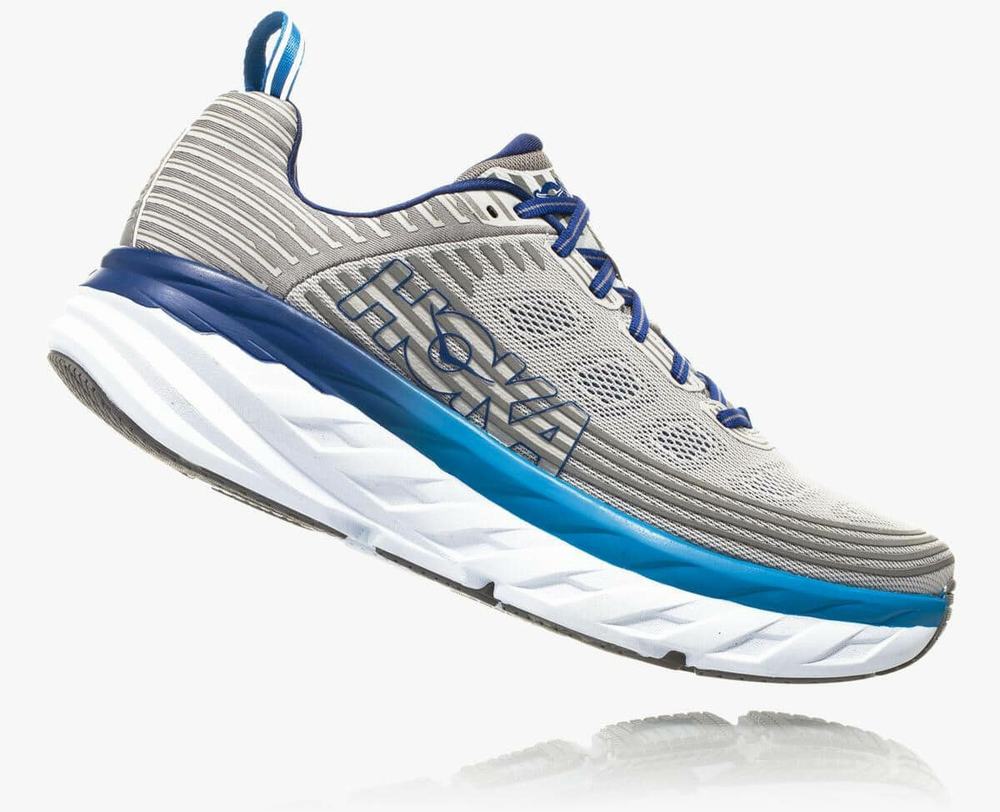 Hoka Bondi 6 Wide Men's Road Running Shoes Blue/Grey | PDNH-91475