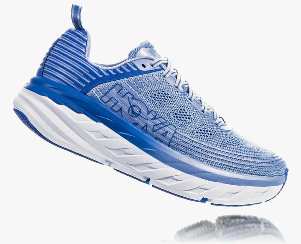 Hoka Bondi 6 Wide Women's Road Running Shoes White/Blue | LZIP-62538