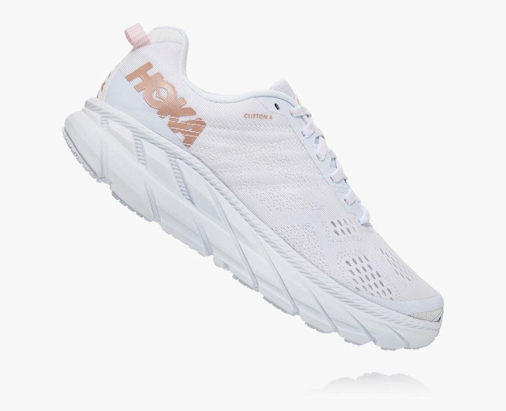 Hoka Clifton 6 Wide Women's Road Running Shoes White | DQHK-19245