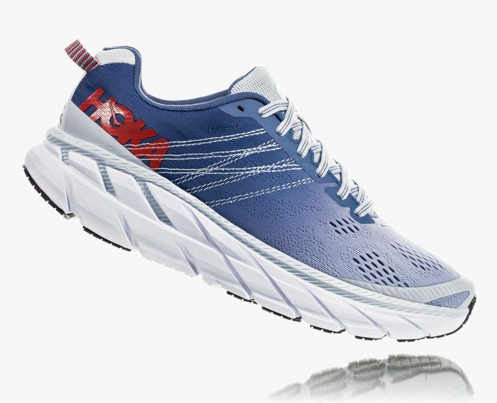 Hoka Clifton 6 Women's Road Running Shoes White/Blue | QLFS-78926