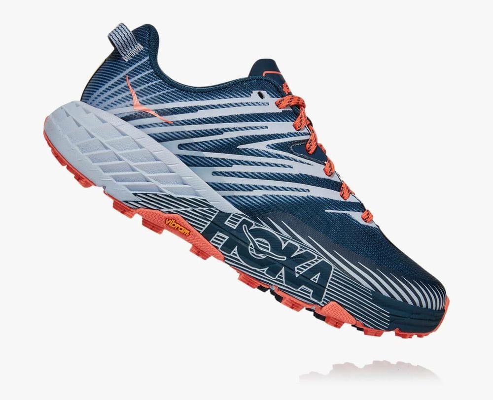Hoka Speedgoat 4 Wide Women's Trail Running Shoes Blue/Brown | ZCDQ-73692